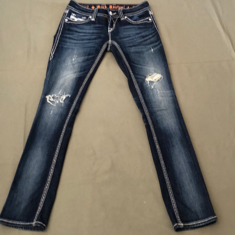 Distressed Women's Dark Blue Denim Jeans